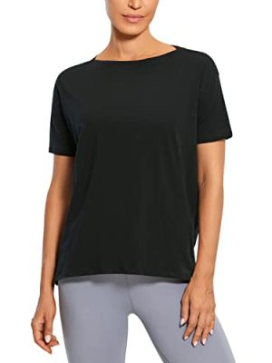 Women's Pima Cotton Short Sleeve Shirts Boat Neck Loose Fit Gym Workout T-Shirt Athletic Casual Tops