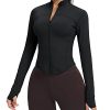 Women's Cropped Running Workout Jackets Zip Slim Fit Athletic Tops with Thumb Holes