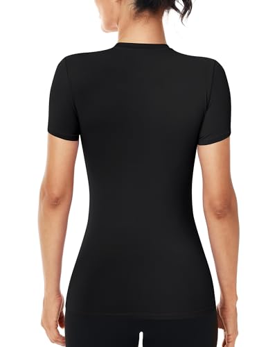 Women's Compression Shirts Short Sleeve Workout Tops Athletic Base Layer T-Shirt for Gym Running Yoga Basketball BJJ