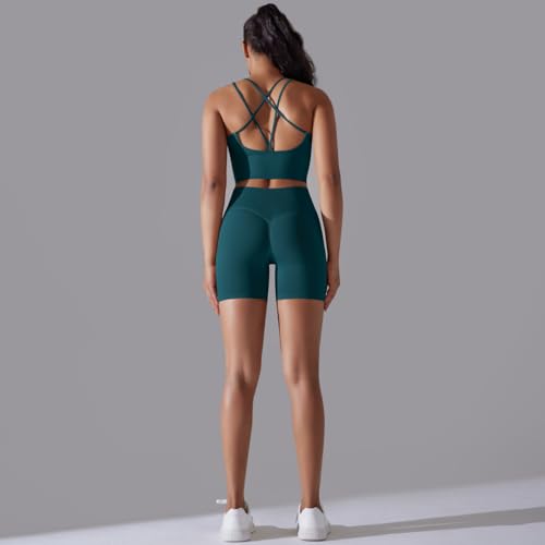 Women's Workout Sets 2 Piece Yoga Outfits High Waisted Yoga Leggings Shorts and Sports Bra Gym Clothes Tracksuit