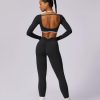 Workout Sets for Women Long Sleeve Crop Top Scrunch Butt Lifting High Waist Leggings with Pockets 2 Piece Outfits
