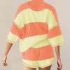 Women Striped Workout Set Two Piece Outfit Tracksuit Oversized Lounge Set Top and Shorts Sets with Pockets
