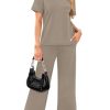 2 Piece Sets for Women Casual Summer Travel Vacation Outfits Short Sleeve Wide Leg Crop Pants Lounge Sets