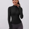 Womens Long Sleeve Workout Tops Quick Dry Quarter Zip Pullover Crop Yoga Athletic Slim Fit Shirts