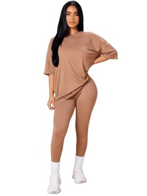 2 Piece Leggings Sets for Women Outfits Summer Fall Casual Jogger Set Oversized TShirt Long Pants Set Sweatsuit