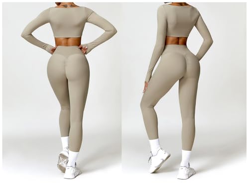 2 Pcs Women's Workout Outfits Sets,Seamless Long Sleeve Gym Bra,Butt Lifting Leggings trousers Sweatsuits.