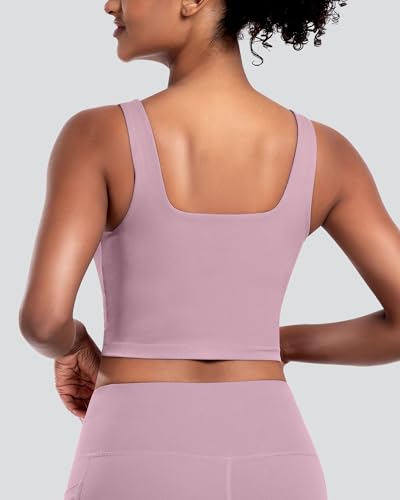 Womens Sports Bras 5 Packs - Square Neck Longline Workout Crop Tank Tops Padded Yoga Camisole with Built in Pads