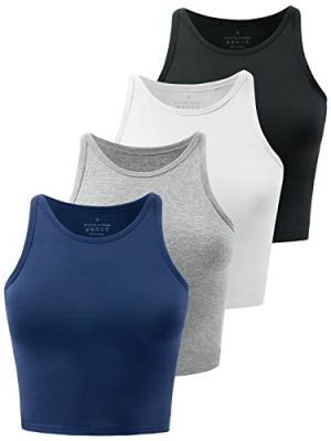 Crop Tops For Women Workout Cropped Tank Top High Neck Camisole Yoga Shirts Athletic Undershirts 4 Pack