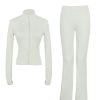 Girls Stand Collar Zipper Elastic Slim Coat, High Waist Flare Pants, Kids Athletic Yoga Dance Gym Set