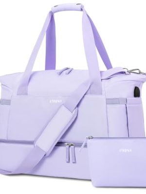 Gym Bag for Women, Travel Duffel Bag with USB Charging Port, Weekender Overnight Bag with Wet Pocket and Shoes Compartment for