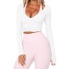 Women Pilates Wrap Top Workout Ballet Self Tie Shirt Long Sleeve Cross Sexy Deep V Neck Yoga Blouse