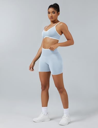 Workout Sets for Women Color Block Sports Bra Hidden Scrunch High Waist Biker Shorts 2 Piece Gym Yoga Outfits