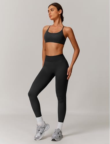Workout Sets for Women 2 Piece Strappy Back Sports Bra and High Waisted Yoga Leggings Jogger Gym Active Sets