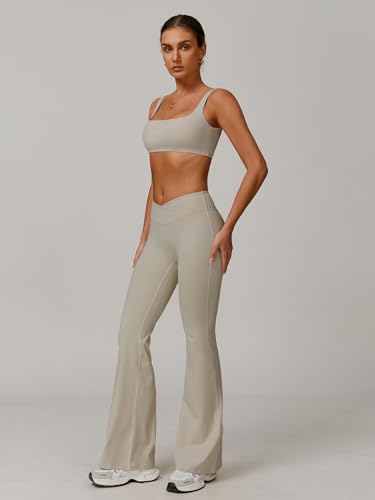 2 Piece Workout Sets for Women Crossover High Waisted Flare Leggings Gym Yoga Outfit Stretchy Sports Bra Set