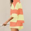 Women Striped Workout Set Two Piece Outfit Tracksuit Oversized Lounge Set Top and Shorts Sets with Pockets