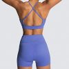 Women's Workout Sets 2 Piece Yoga Outfits High Waisted Biker Shorts and Cross Back Sports Bra Gym Set