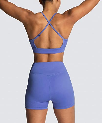 Women's Workout Sets 2 Piece Yoga Outfits High Waisted Biker Shorts and Cross Back Sports Bra Gym Set