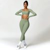 2 Piece Workout Sets for Women Long Sleeve Crop Tops and Yoga Pants Outfits High Waist Flared Leggings Gym Sets