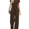 Women's 2 Piece Lounge Sets For Women Summer 2025 Ruched Short Sleeve Tops Wide Leg Pant Sets Tracksuit