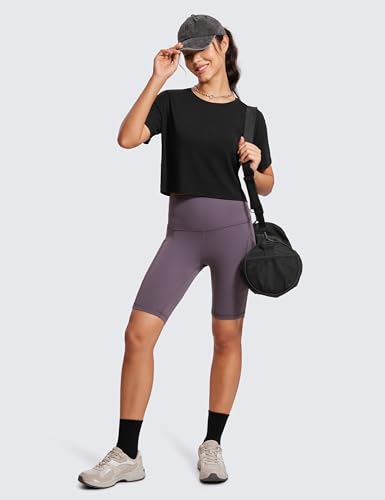 Open Back Short Sleeve Crop Top for Women Loose Athletic Yoga Workout Shirts Casual Cropped T-Shirts