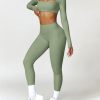 2 Piece Workout Sets for Women Long Sleeve Crop Tops and Yoga Pants Outfits High Waist Flared Leggings Gym Sets
