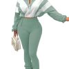 Women's Color Block 2 Piece 80s 90s Outfits Sweatshirt Zip Up Jacket and Bodycon Pants Tracksuit Sets