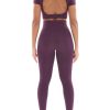 Womens Seamless Workout Sets 2 Piece Open Back Crop Tops High Waist Leggings Yoga Outfits Gym Clothes Sets (L085 Purple M)