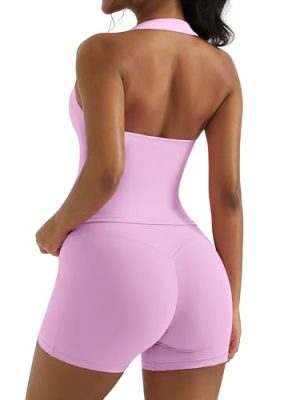2 Piece Workout Sets for Women Halter Sports Bra Tank Gym Biker Shorts Outfits