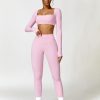 Workout Sets for Women 2 Piece Square Neck Long Sleeve Crop Tops High Waist Flared Leggings Gym Sets