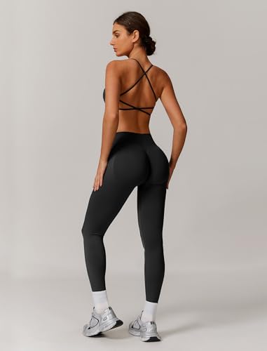 Workout Sets for Women 2 Piece Strappy Back Sports Bra and High Waisted Yoga Leggings Jogger Gym Active Sets