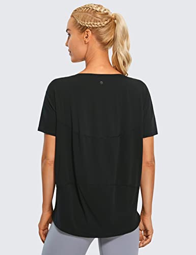 Women's Pima Cotton Short Sleeve Shirts Boat Neck Loose Fit Gym Workout T-Shirt Athletic Casual Tops