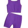 Girl's 2 Piece Outfits Workout Set Seamless Ribbed Cropped Tank Tops and Athletic Shorts Summer Kids 6-14Y
