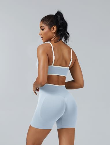 Workout Sets for Women Color Block Sports Bra Hidden Scrunch High Waist Biker Shorts 2 Piece Gym Yoga Outfits