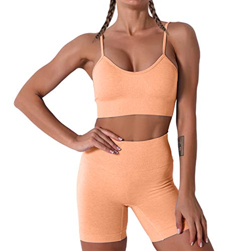 Women Seamless Yoga Set 2 Piece Workout Sport Bra with High Waist Shorts Legging Outfit Tracksuit.