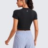 Seamless Womens Short Sleeve Crop Tops Breathable Slim Fit Gym Workout Shirts Athletic Running Basic Tee Top