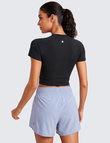 Seamless Womens Short Sleeve Crop Tops Breathable Slim Fit Gym Workout Shirts Athletic Running Basic Tee Top