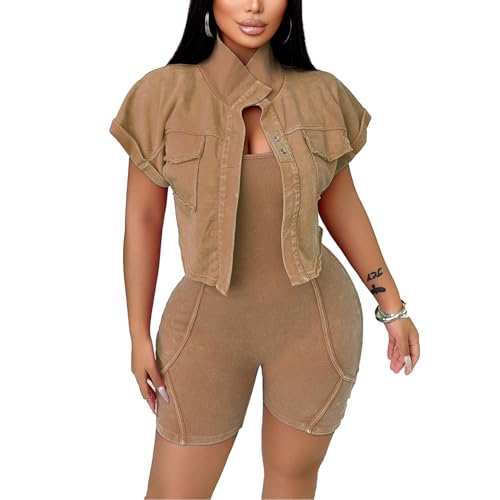 Women's Workout Jumpsuits Two Piece Ribbed Square Neck Yoga Romper Short Sexy Bodycon Bodysuits Summer Outfits