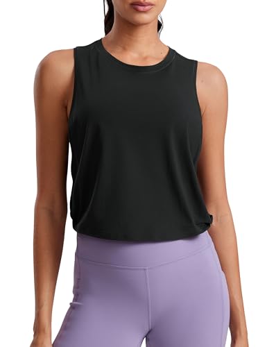 Pima Cotton Cropped Workout Tank Tops for Women - Sleeveless Sports Athletic Yoga Running Gym Crop Shirts