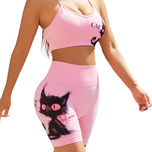 Workout Sets for Women 2 Piece, 3D Print Cute Seamless Yoga Workout Outfits Gym Matching Sets