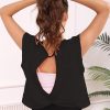 Womens 3 Pack Open Back Tops Casual Short Sleeve Workout Shirts Y2k Crop Athletic Tops Gym Yoga Running Tees