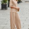 Womens 2 Piece Outfits Casual V Neck Shirts Wide Leg Running Long Pants Loose Workout Tracksuit Sets