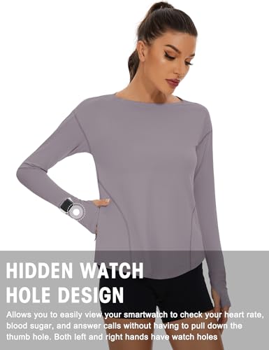 4153ePP9ugL.jpg Women's Long Sleeve Running Shirts Workout Tops UPF 50+ Sun Shirt Quick Dry Athletic T-Shirts with Watching Window