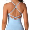 Womens Strappy Workout Tank Top with Built in Bra Backless V Neck Longline Sports Bras Yoga Gym Athletic Tops