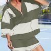 Womens Striped Two Piece Outfits Matching Sets Lounge Workout Set Top and Short with Pockets Casual Travel Clothing