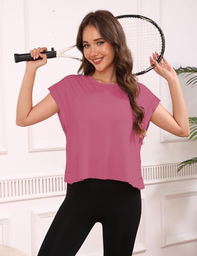 Womens 3 Pack Open Back Tops Casual Short Sleeve Workout Shirts Y2k Crop Athletic Tops Gym Yoga Running Tees