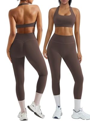 2 Piece Workout Sets for Women Halter Sports Bras Gym Sets Booty Leggings Outfits