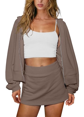 Womens 2 Piece Workout Sets Lounge Matching Sets Zip Up Hoodie and Skirt Gym Clothes Yoga Outfits