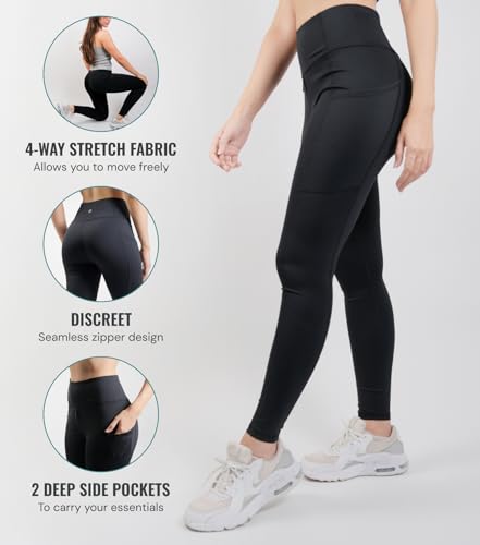 Leggings, Women’s Workout Leggings Front to Back Zipper Design, Black