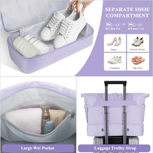 Gym Bag for Women, Travel Duffel Bag with USB Charging Port, Weekender Overnight Bag with Wet Pocket and Shoes Compartment for