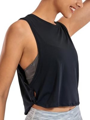 Pima Cotton Cropped Workout Tank Tops for Women - Sleeveless Sports Athletic Yoga Running Gym Crop Shirts
